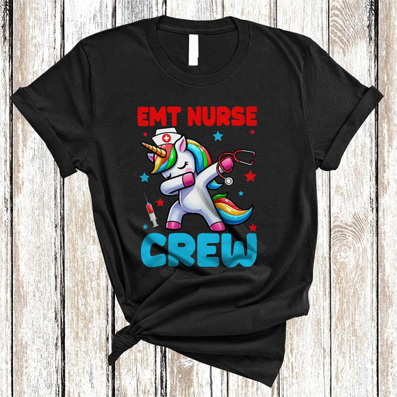 MacnyStore - EMT Nurse Crew, Adorable Dabbing Unicorn Lover, Matching Friends Family Nurse Group T-Shirt
