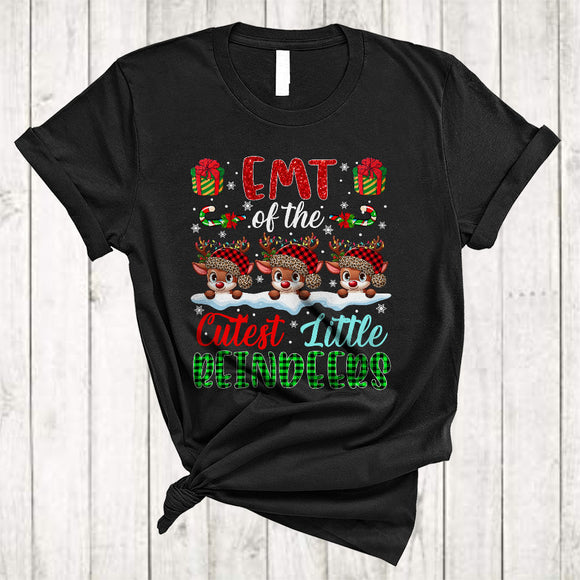 MacnyStore - EMT Of The Cutest Little Reindeers, Lovely Cute Plaid Christmas Three Reindeers, X-mas Nurse Group T-Shirt