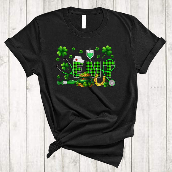 MacnyStore - EMT, Awesome St. Patrick's Day Stethoscope Shamrocks, Nursing Matching Nurse Group T-Shirt
