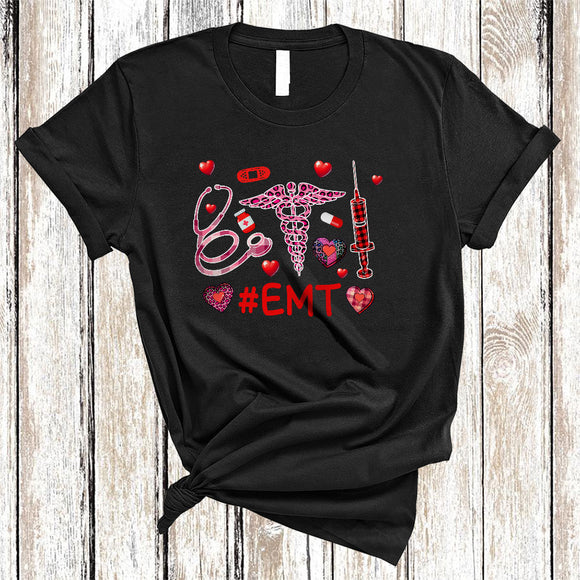 MacnyStore - EMT, Awesome Valentine's Day Leopard Plaid Nurse Tools, Matching Single Valentine Nurse Group T-Shirt