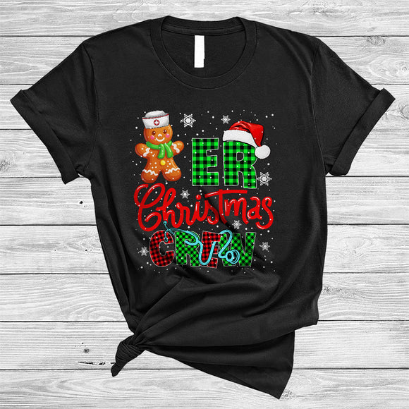 MacnyStore - ER Christmas Crew, Cheerful Christmas Plaid Gingerbread Santa Lover, X-mas Nurse Group T-Shirt