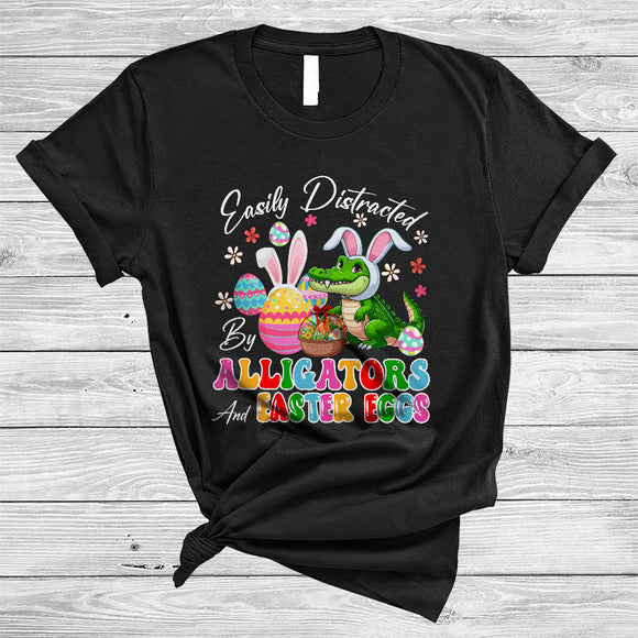 MacnyStore - Easily Distracted By Alligators And Easter Eggs, Awesome Easter Bunny Alligators, Egg Hunt Group T-Shirt