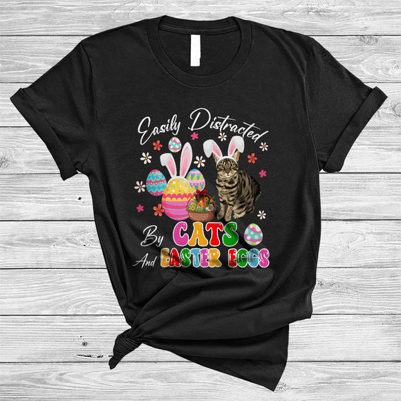 MacnyStore - Easily Distracted By Cats And Easter Eggs, Awesome Easter Bunny Cats, Egg Hunt Group T-Shirt