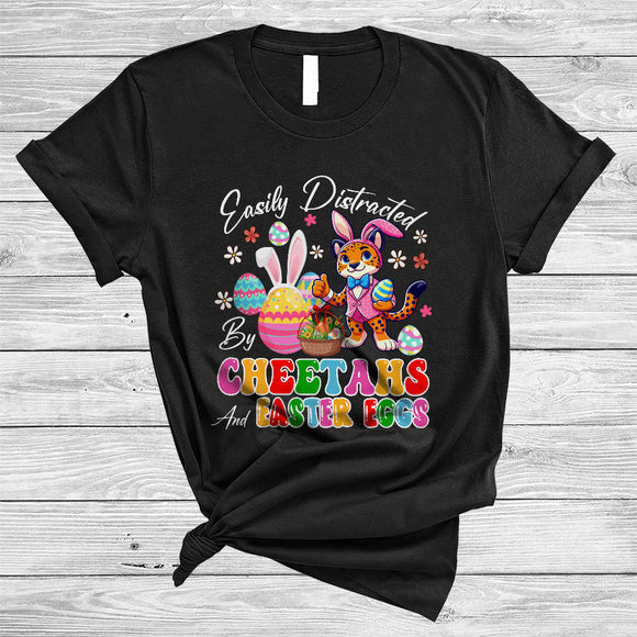 MacnyStore - Easily Distracted By Cheetah And Easter Eggs, Awesome Easter Bunny Cheetah, Egg Hunt Group T-Shirt