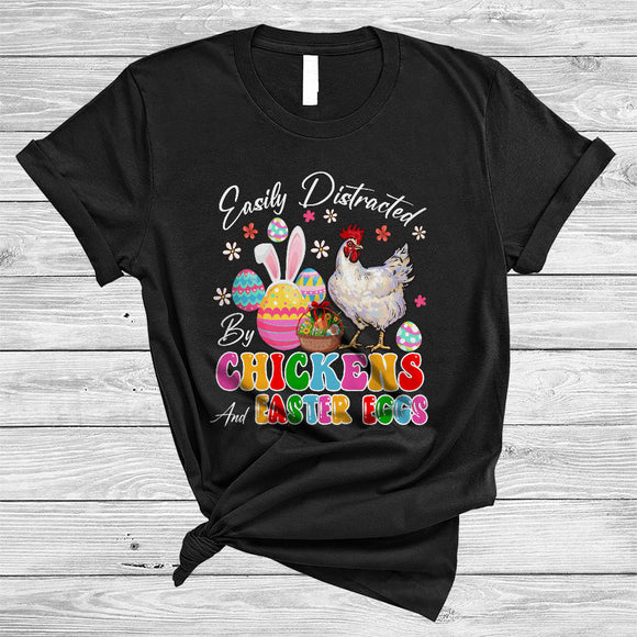 MacnyStore - Easily Distracted By Chickens And Easter Eggs, Awesome Easter Bunny Chicken, Egg Hunt Group T-Shirt