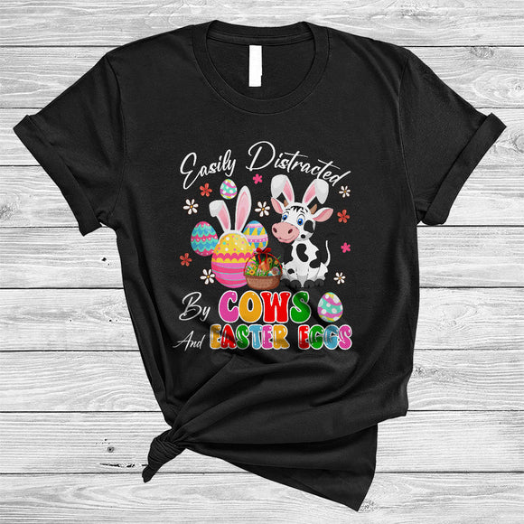 MacnyStore - Easily Distracted By Cows And Easter Eggs, Awesome Easter Bunny Cows, Egg Hunt Group T-Shirt