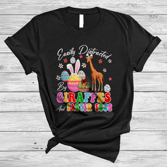 MacnyStore - Easily Distracted By Giraffes And Easter Eggs, Awesome Easter Bunny Giraffes, Egg Hunt Group T-Shirt