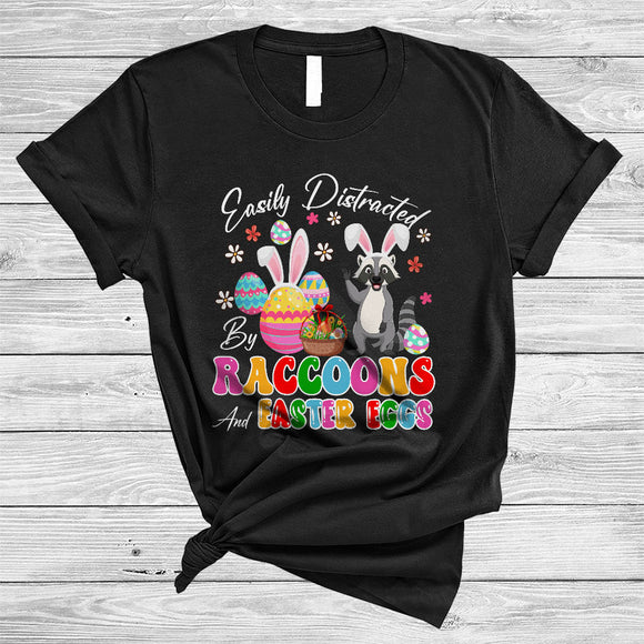 MacnyStore - Easily Distracted By Raccoons And Easter Eggs, Awesome Easter Bunny Raccoons, Egg Hunt Group T-Shirt