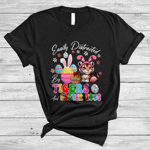 MacnyStore - Easily Distracted By Tigers And Easter Eggs, Awesome Easter Bunny Tigers, Egg Hunt Group T-Shirt