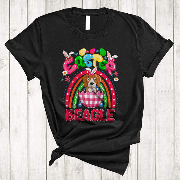MacnyStore - Easter Beagle, Wonderful Easter Bunny Beagle In Plaid Egg, Egg Hunt Group Rainbow T-Shirt