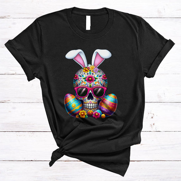 MacnyStore - Easter Bunny Sugar Skull Sunglasses, Adorable Easter Flowers Sugar Skull, Egg Hunting Family T-Shirt