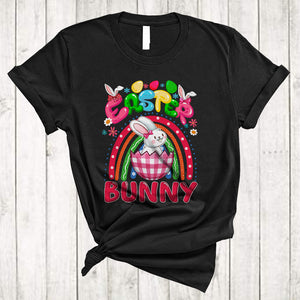 MacnyStore - Easter Bunny, Wonderful Easter Bunny In Plaid Egg, Egg Hunt Group Rainbow T-Shirt