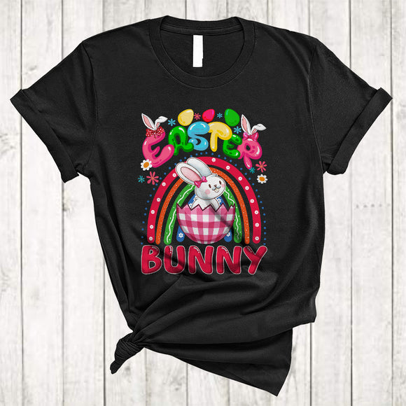 MacnyStore - Easter Bunny, Wonderful Easter Bunny In Plaid Egg, Egg Hunt Group Rainbow T-Shirt