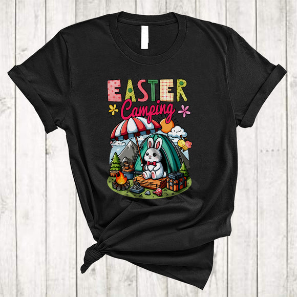 MacnyStore - Easter Camping, Adorable Easter Bunny Hunting Colorful Eggs, Matching Camping Easter Group T-Shirt