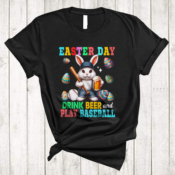 MacnyStore - Easter Day Drink Beer And Play Baseball, Lovely Easter Bunny Drinking Drunker, Sport Player Team T-Shirt