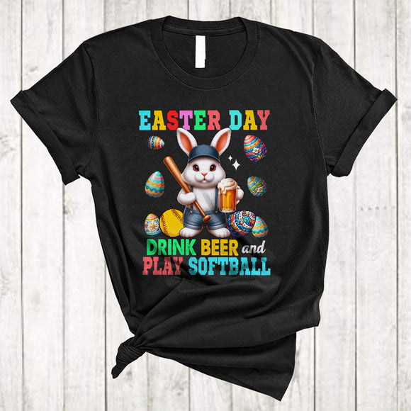 MacnyStore - Easter Day Drink Beer And Play Softball, Lovely Easter Bunny Drinking Drunker, Sport Player Team T-Shirt