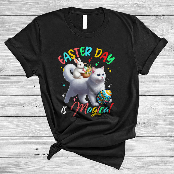 MacnyStore - Easter Day Is Magical, Awesome Easter Day Bunny Riding Cat Lover, Family Egg Hunt Group T-Shirt