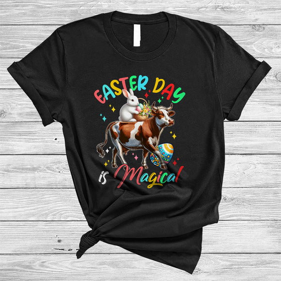 MacnyStore - Easter Day Is Magical, Awesome Easter Day Bunny Riding Cow Lover, Family Egg Hunt Group T-Shirt