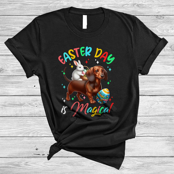 MacnyStore - Easter Day Is Magical, Awesome Easter Day Bunny Riding Dachshund Lover, Family Egg Hunt Group T-Shirt