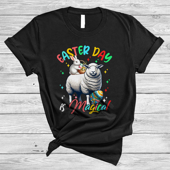 MacnyStore - Easter Day Is Magical, Awesome Easter Day Bunny Riding Sheep Lover, Family Egg Hunt Group T-Shirt