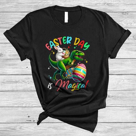 MacnyStore - Easter Day Is Magical, Awesome Easter Day Bunny Riding T-Rex Lover, Family Egg Hunt Group T-Shirt