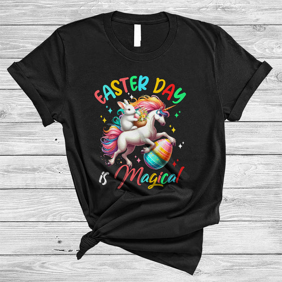 MacnyStore - Easter Day Is Magical, Awesome Easter Day Bunny Riding Unicorn Lover, Family Egg Hunt Group T-Shirt