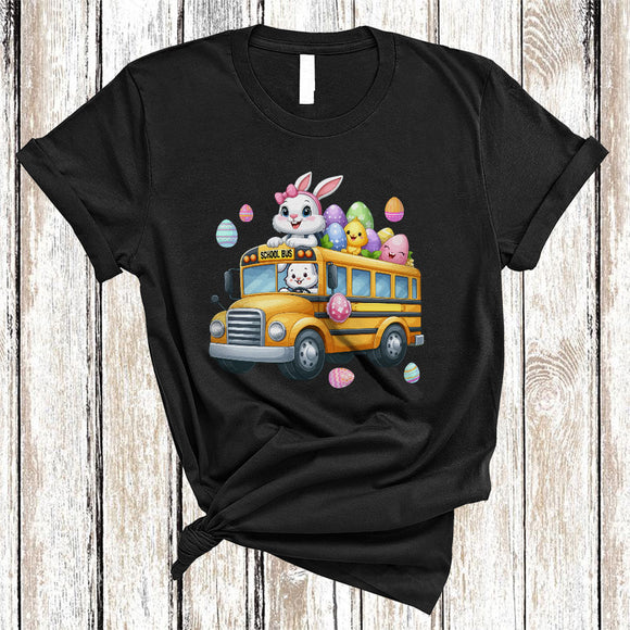 MacnyStore - Easter Egg Bunny Riding School Bus, Awesome Easter Day Bunny Hunting Eggs, Family Group T-Shirt
