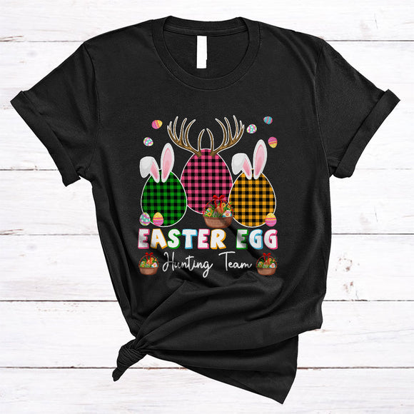 MacnyStore - Easter Egg Hunting Team, Awesome Easter Three Plaid Reindeer Bunny Eggs, Family Group T-Shirt