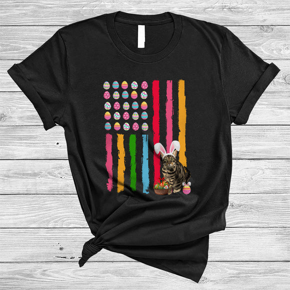 MacnyStore - Easter Eggs American Flag Bunny Cat, Amazing Easter Day US Flag, Patriotic Family Group T-Shirt