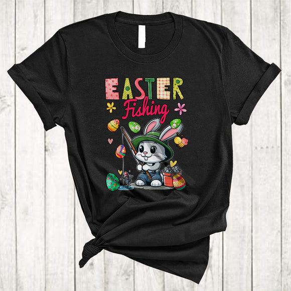 MacnyStore - Easter Fishing, Adorable Easter Bunny Hunting Colorful Eggs, Matching Fishing Easter Group T-Shirt