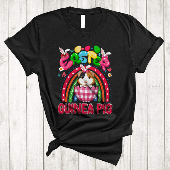 MacnyStore - Easter Guinea Pig, Wonderful Easter Bunny Guinea Pig In Plaid Egg, Egg Hunt Group Rainbow T-Shirt