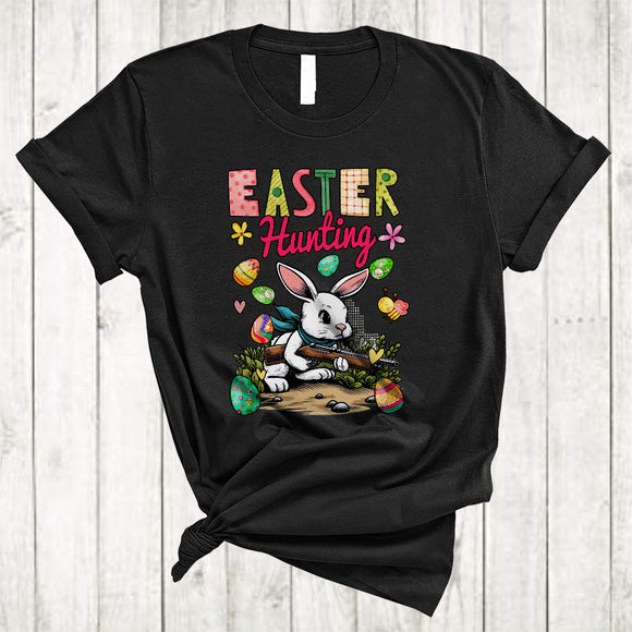 MacnyStore - Easter Hunting, Adorable Easter Bunny Hunting Colorful Eggs, Matching Hunting Easter Group T-Shirt