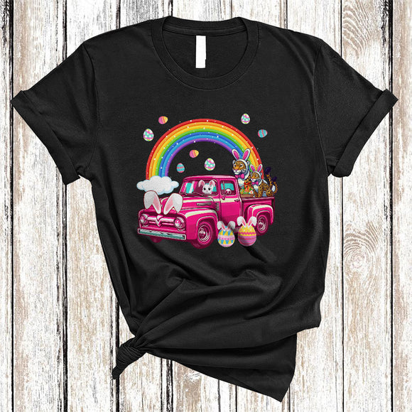 MacnyStore - Easter Leopards Couple On Pickup Truck, Awesome Easter Bunny Leopards, Wild Animal Rainbow T-Shirt