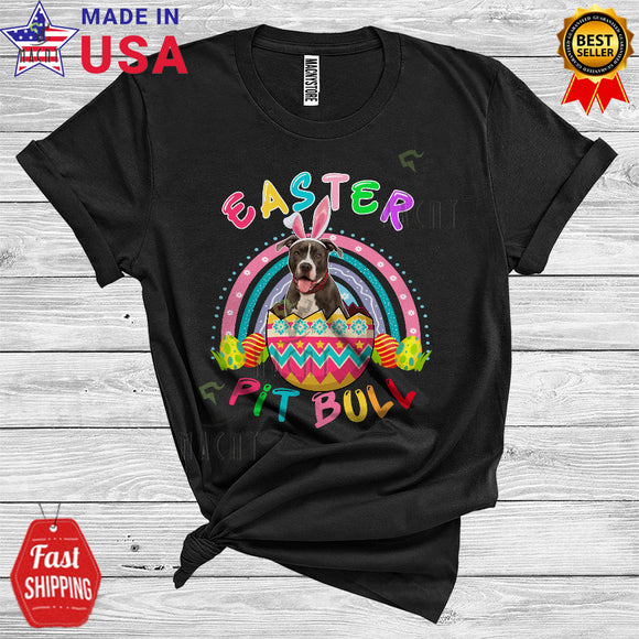 MacnyStore - Easter Pit Bull Cool Cute Easter Day Bunny Pit Bull In Easter Egg Rainbow Lover T-Shirt