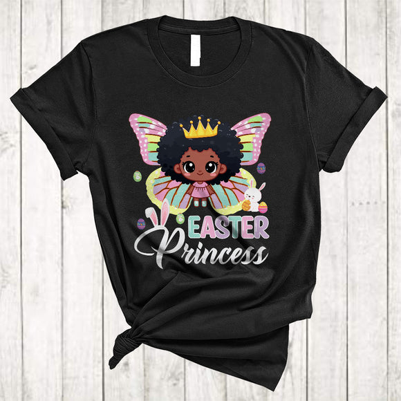 MacnyStore - Easter Princess, Lovely Easter Day Black Afro Girl Butterfly, Pride African American Family Group T-Shirt