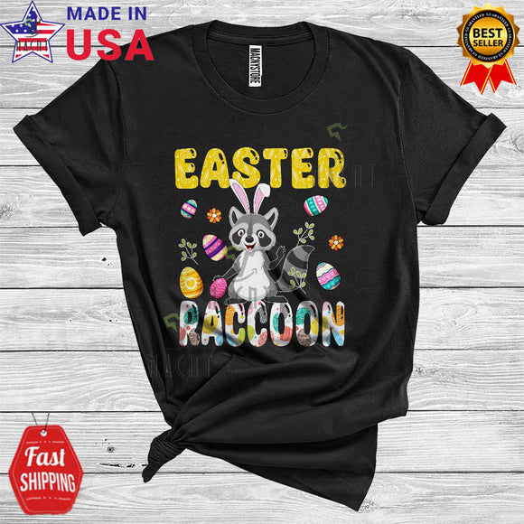MacnyStore - Easter Raccoon Cool Cute Easter Egg Hunt Bunny Raccoon Wild Animal Floral Family Group T-Shirt