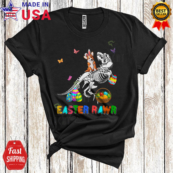 MacnyStore - Easter Rawr Funny Cool Easter Day Bunny Corgi Riding T-Rex Dinosaur Skeleton Egg Hunt T-Shirt