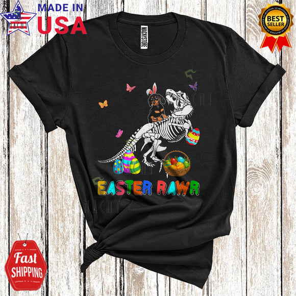 MacnyStore - Easter Rawr Funny Cool Easter Day Bunny Dachshund Riding T-Rex Dinosaur Skeleton Egg Hunt T-Shirt