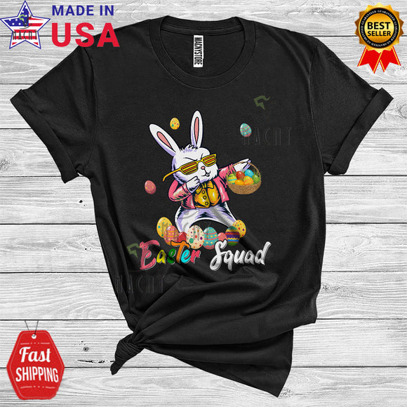 MacnyStore - Easter Squad Cool Funny Easter Day Dabbing Bunny Wearing Sunglasses With Egg Basket Egg Hunt Lover T-Shirt