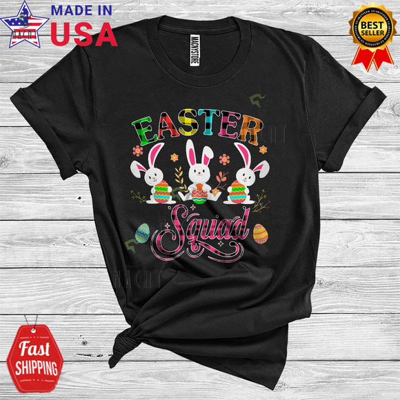 MacnyStore - Easter Squad Cute Colorful Easter Day Plaid Three Bunnies Egg Hunt Matching Family Group T-Shirt