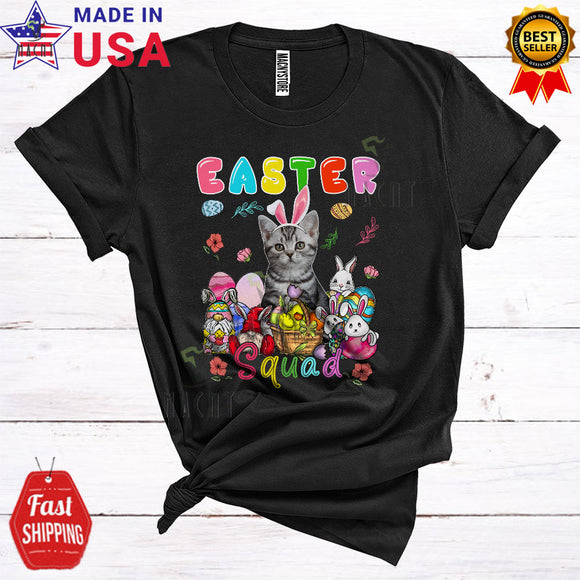 MacnyStore - Easter Squad Cute Funny Easter Day Gnomes American Shorthair Cat Wearing Bunny Ears Egg Hunt Lover T-Shirt