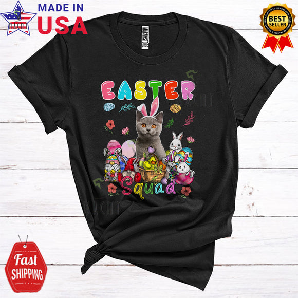 MacnyStore - Easter Squad Cute Funny Easter Day Gnomes British Shorthair Cat Wearing Bunny Ears Egg Hunt Lover T-Shirt