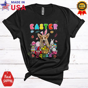 MacnyStore - Easter Squad Cute Funny Easter Day Gnomes Corgi Wearing Bunny Ears Egg Hunt Lover T-Shirt