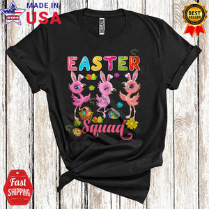 MacnyStore - Easter Squad Cute Happy Easter Day Flowers Three Bunny Flamingos Hunting Easter Egg Group T-Shirt