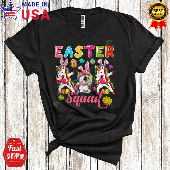 MacnyStore - Easter Squad Cute Happy Easter Day Flowers Three Bunny Unicorns Hunting Easter Egg Group T-Shirt