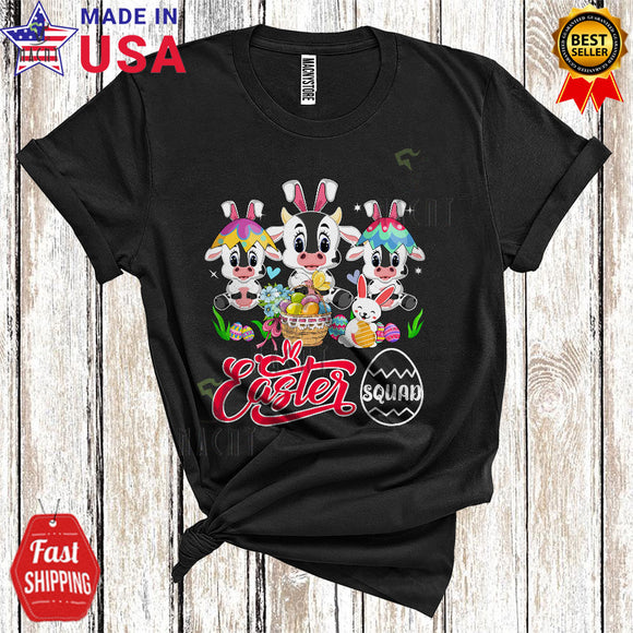 MacnyStore - Easter Squad Funny Happy Easter Day Three Bunny Cows Farmer Easter Egg Hunt Group T-Shirt