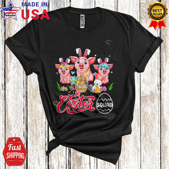 MacnyStore - Easter Squad Funny Happy Easter Day Three Bunny Pigs Farmer Easter Egg Hunt Group T-Shirt