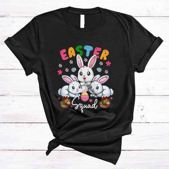 MacnyStore - Easter Squad, Adorable Easter Day Three Bunnies Flowers, Matching Family Egg Hunting Group T-Shirt