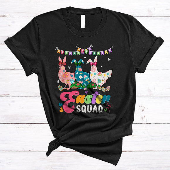 MacnyStore - Easter Squad, Adorable Easter Day Three Flowers Chicken, Matching Egg Hunting Family Group T-Shirt