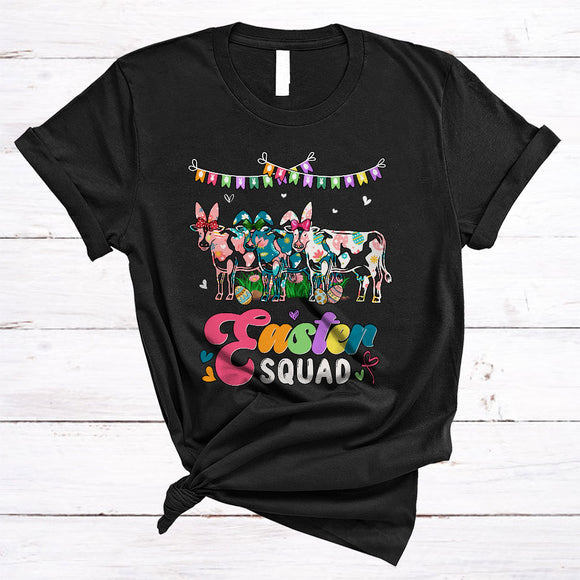 MacnyStore - Easter Squad, Adorable Easter Day Three Flowers Cow, Matching Egg Hunting Family Group T-Shirt